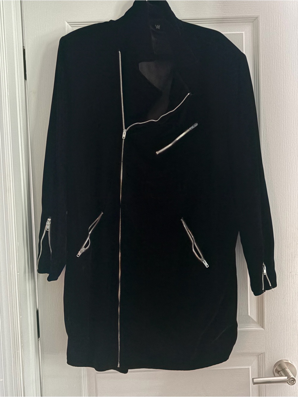Black Asymmetrical Zip Leather Jacket for Women